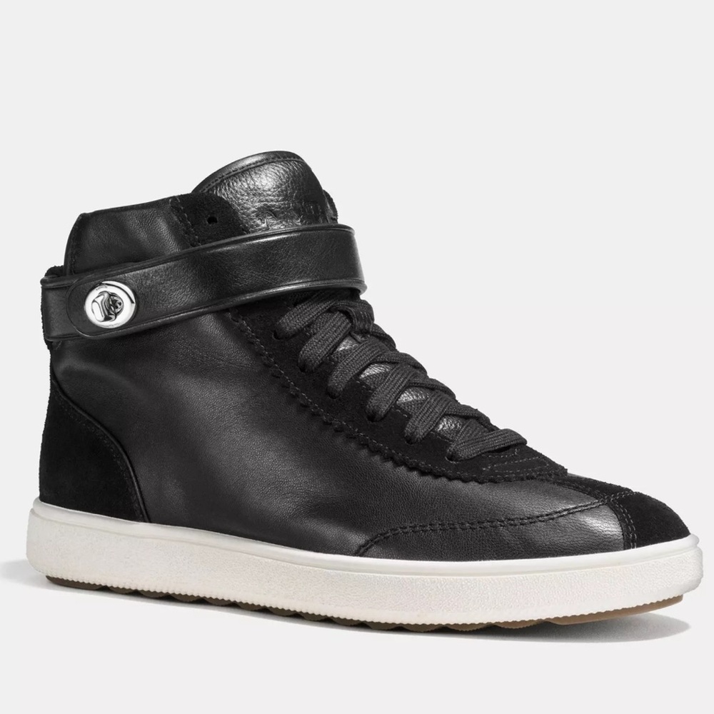 Coach Black High-Top Leather Sneaker with Strap